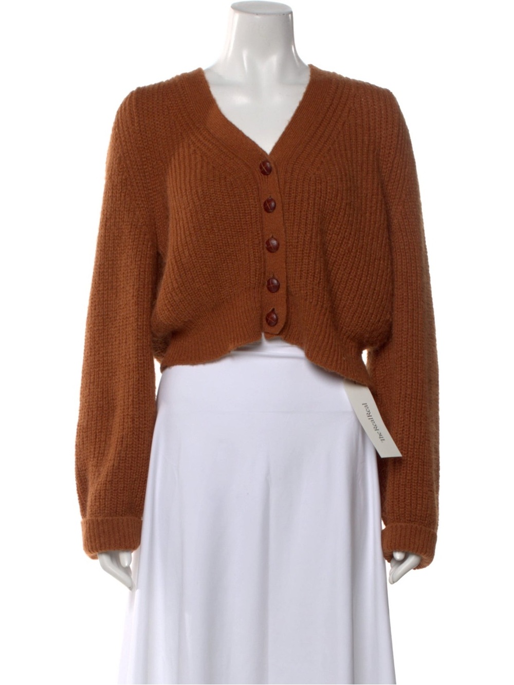 The Kooples Rust Brown Cropped V-Neck Button Cardigan Sweater Size 3 (Large)